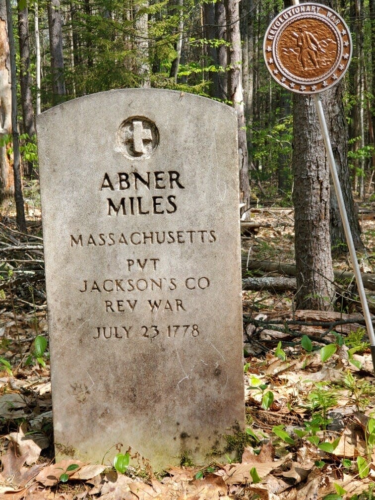 The grave of Abner Miles, a soldier from Westminster who served in the Revolutionary War. The grave lies deep in the woods on the Gardner/Westminster border.