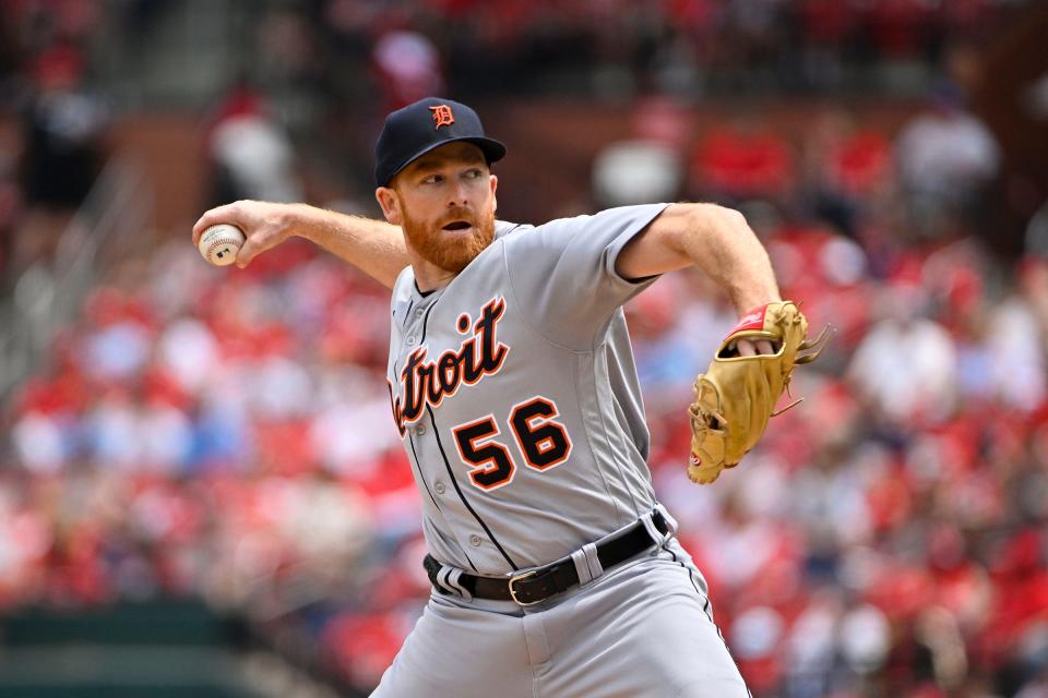 Detroit Tigers starting pitcher Spencer Turnbull pitches against the St. Louis Cardinals during the first inning at Busch Stadium on May 6, 2023 in St. Louis, Missouri