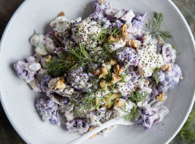 Raw Cauliflower Salad with Horseradish, Dill and Yogurt Dressing