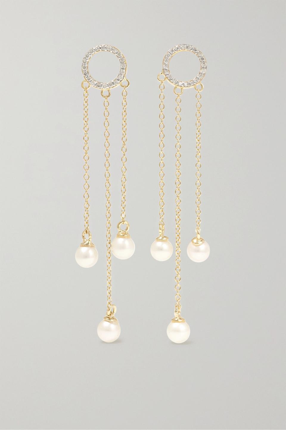 14-karat gold, diamond and pearl earrings