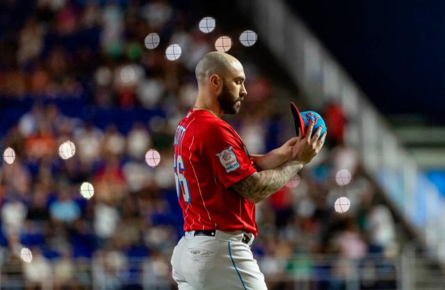 Tanner Scott of the Miami Marlins pitches during the ninth inning