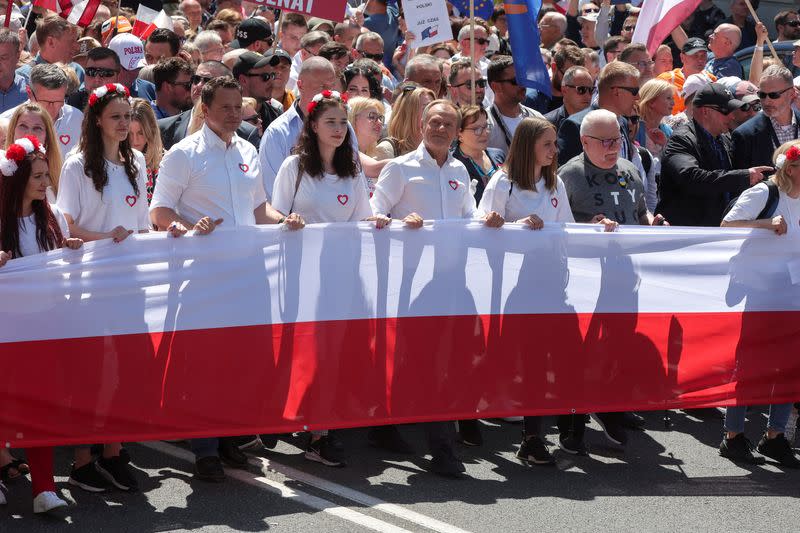 Polish opposition organises protest march on the anniversary of first postwar democratic elections, in Warsaw