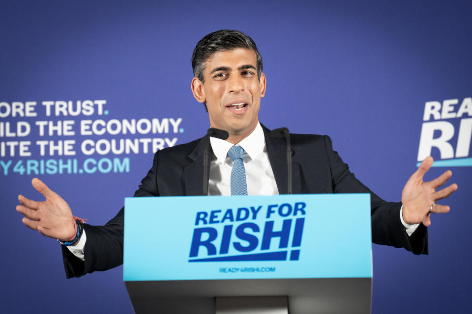 Rishi Sunak at the launch of his campaign to be Conservative Party leader and Prime Minister, at the Queen Elizabeth II Centre in London. Picture date: Tuesday July 12, 2022.