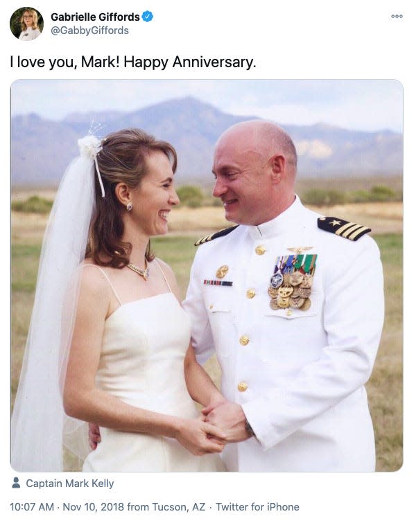 A wedding photo of Mark Kelly and Gabrielle Giffords.