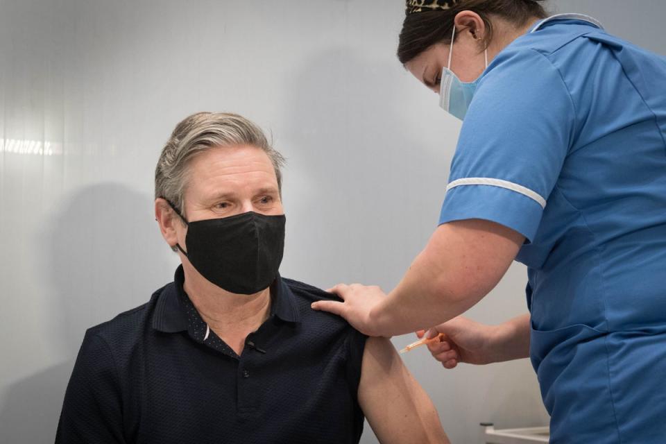 Labour leader Sir Keir Starmer receives his first dose of the Astra Zeneca coronavirus vaccine at the Francis Crick Institute (Stefan Rousseau/PA) (PA Archive)