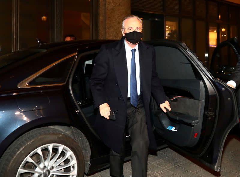 FILE PHOTO: Real Madrid president Florentino Perez arrives at a radio station in Madrid