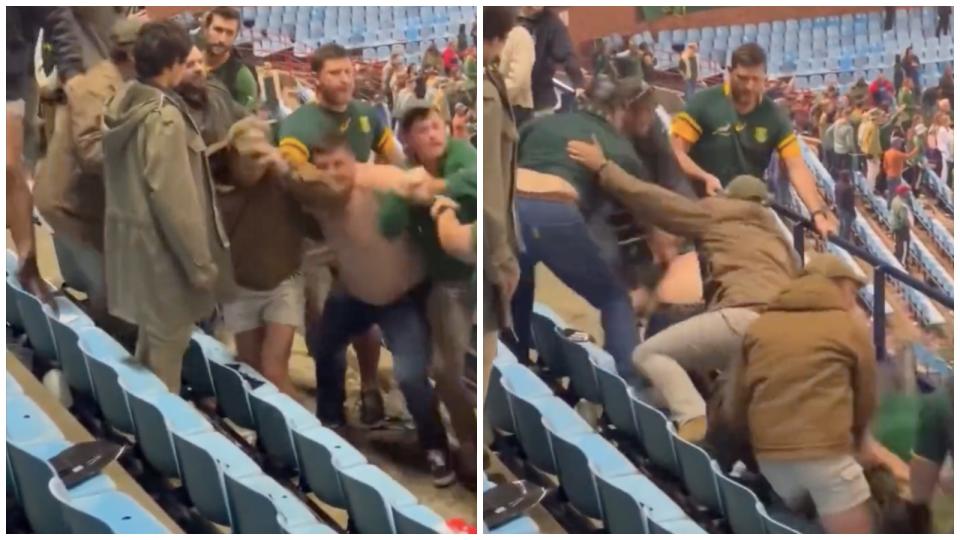 Springboks fans brawl in the Loftus Versfeld stands Credit: Alamy