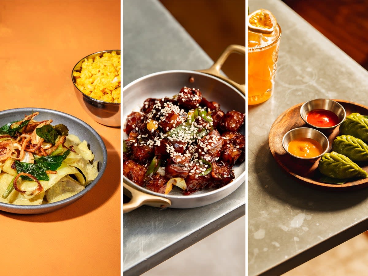 Jackfruit curry; sticky sesame vegetables; mixed vegetable momos  (JWH Photography/Caitlin Isola)