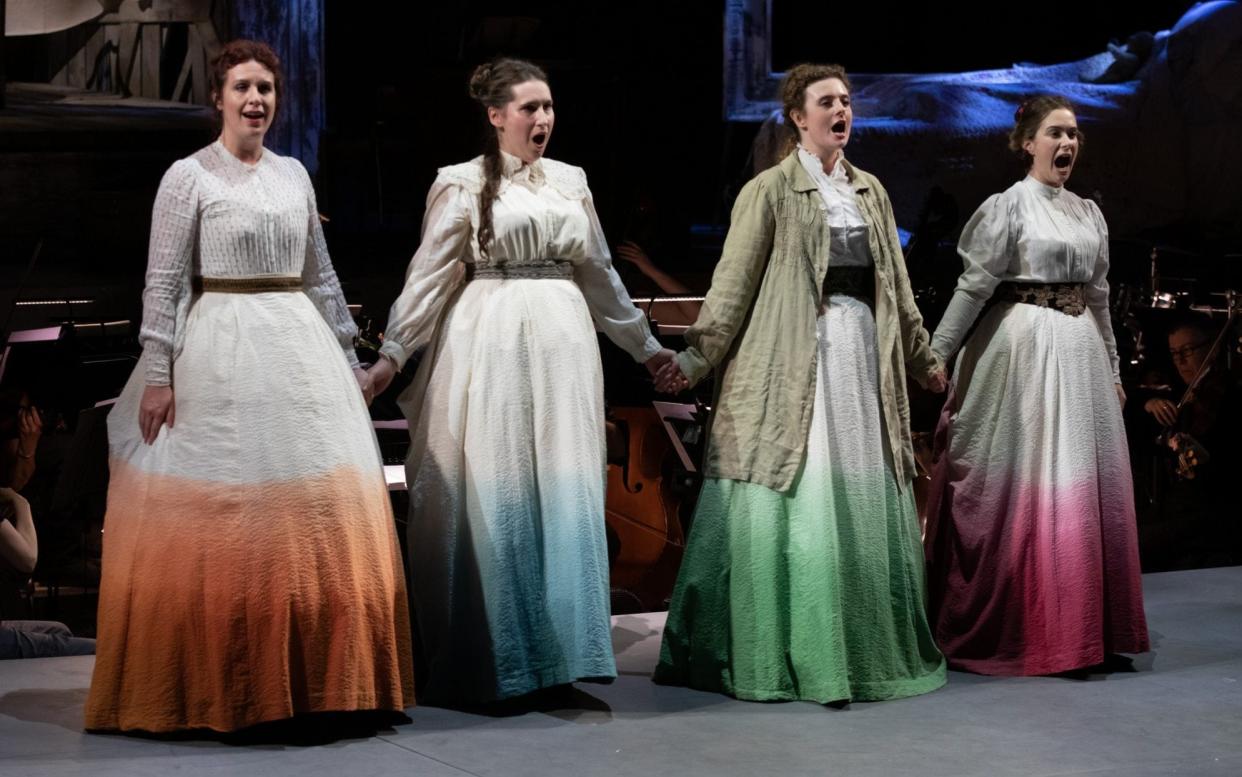 Kitty Whately as Meg, Elizabeth Karani as Amy, Charlotte Badham as Jo and Harriet Eyley as Beth in Little Women at Opera Holland Park - Ali Wright