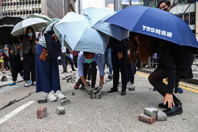 Anti-government demonstrators gather to protest in Central, Hong Kong