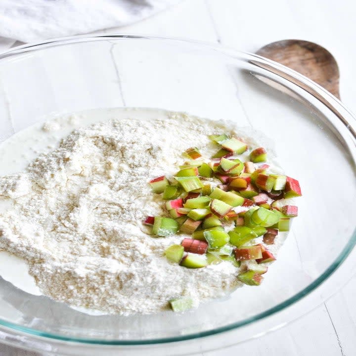 Rhubarb and flour in a bowl