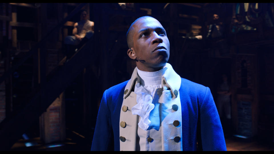 Leslie Odom, Jr. is Aaron Burr in HAMILTON, the filmed version of the original Broadway production. (Disney+)