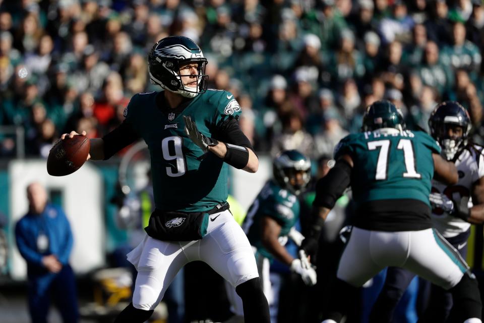 Philadelphia Eagles' Nick Foles in action during the first half of an NFL football game against the Houston Texans, Sunday, Dec. 23, 2018, in Philadelphia.