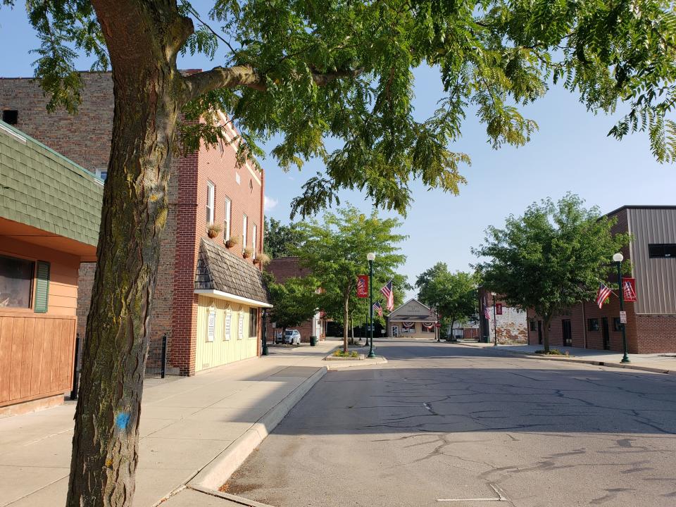 Present-day downtown Deerfield, looking down Carey Street toward the village hall, is pictured.