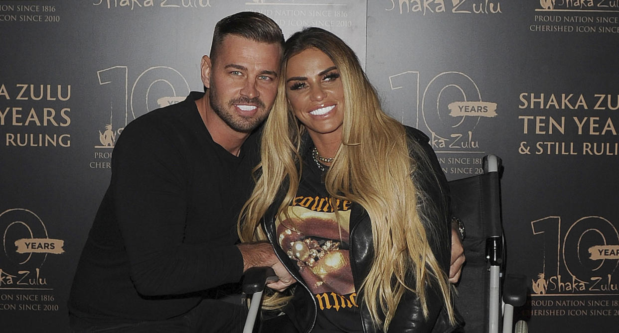 Katie Price and her boyfriend Carl Woods at the 10th Anniversary Celebration for Shaka Zulu Restaurant held on September 10, 2020 in Camden. (zz/KGC-305/STAR MAX/IPx)