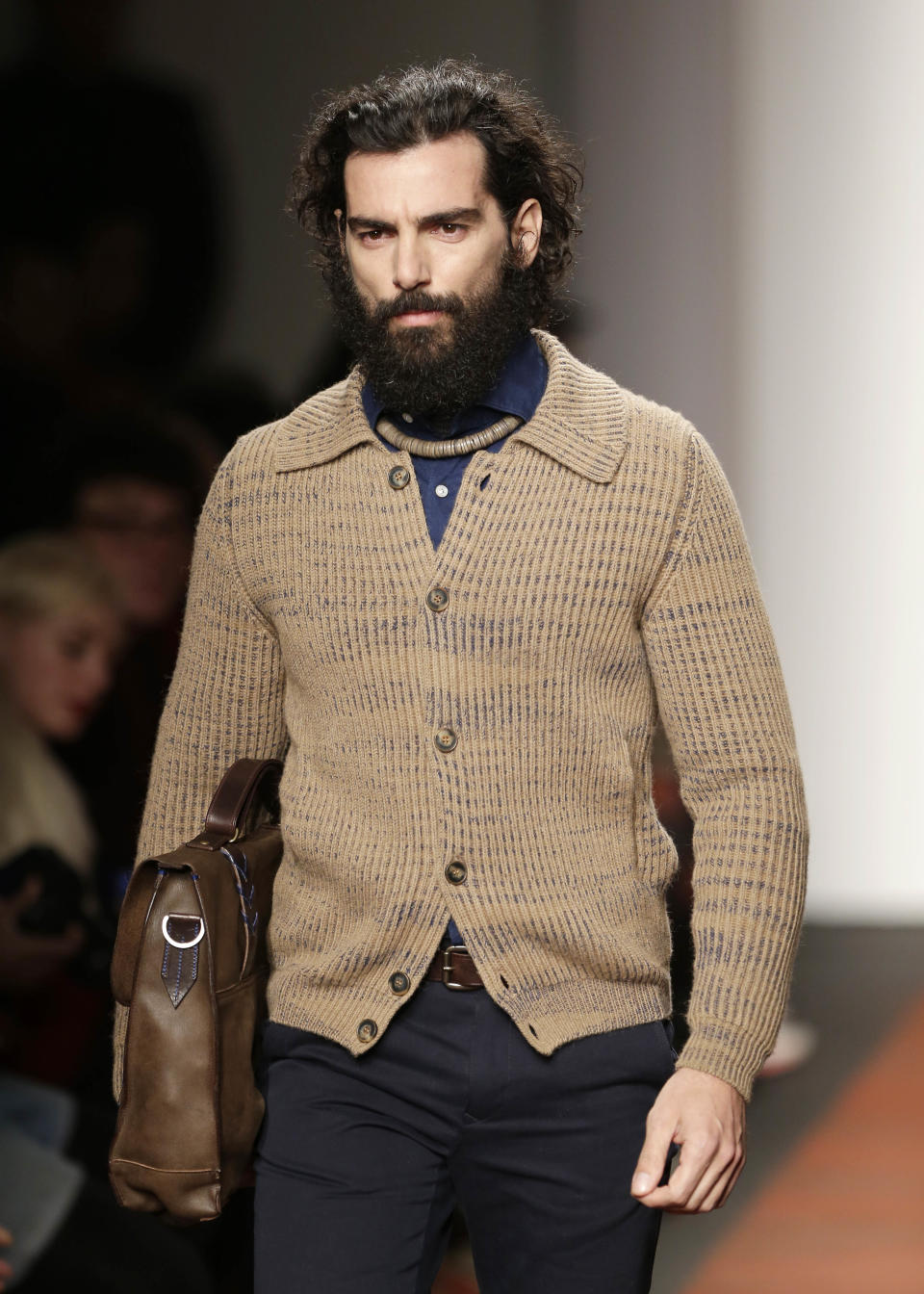 A model wears a creation for Missoni men's Fall-Winter 2013-14 collection, part of the Milan Fashion Week, unveiled in Milan, Italy, Sunday, Jan. 13, 2013. (AP Photo/Antonio Calanni)
