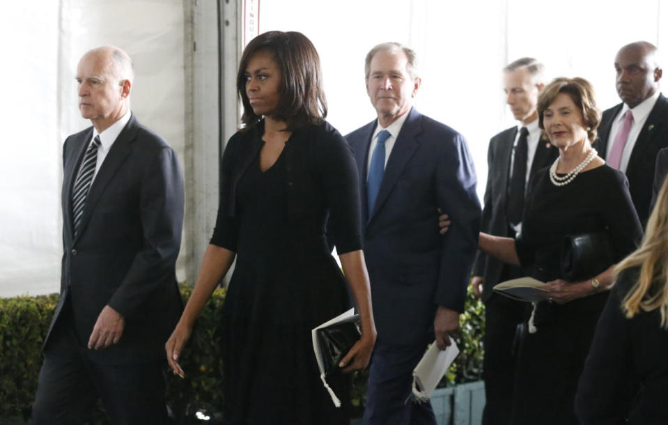 Jerry Brown, Michelle Obama and George W. and Laura Bush