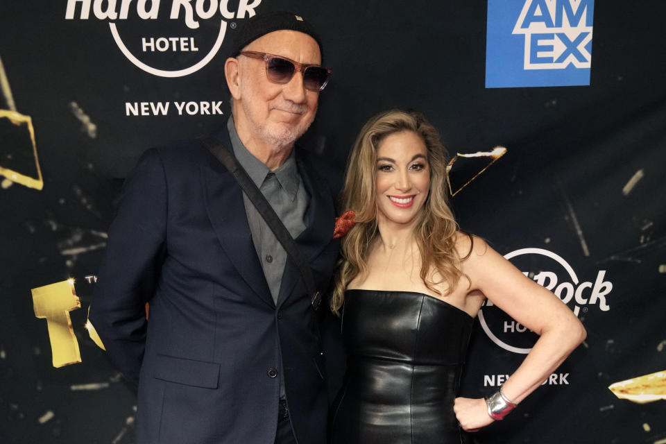 Pete Townshend and Lorin Latarro attend "The Who's Tommy" Broadway opening night at the Nederlander Theatre on Thursday, March 28, 2024, in New York. The quintessential rock musical is thrillingly alive again on Broadway. And just a few blocks away is a new rock show featuring music by Huey Lewis and The News. The connecting tissue between them is the in-demand choreographer Latarro, known for her bespoke approach and a fluency when it comes to rock. (Photo by Charles Sykes/Invision/AP)