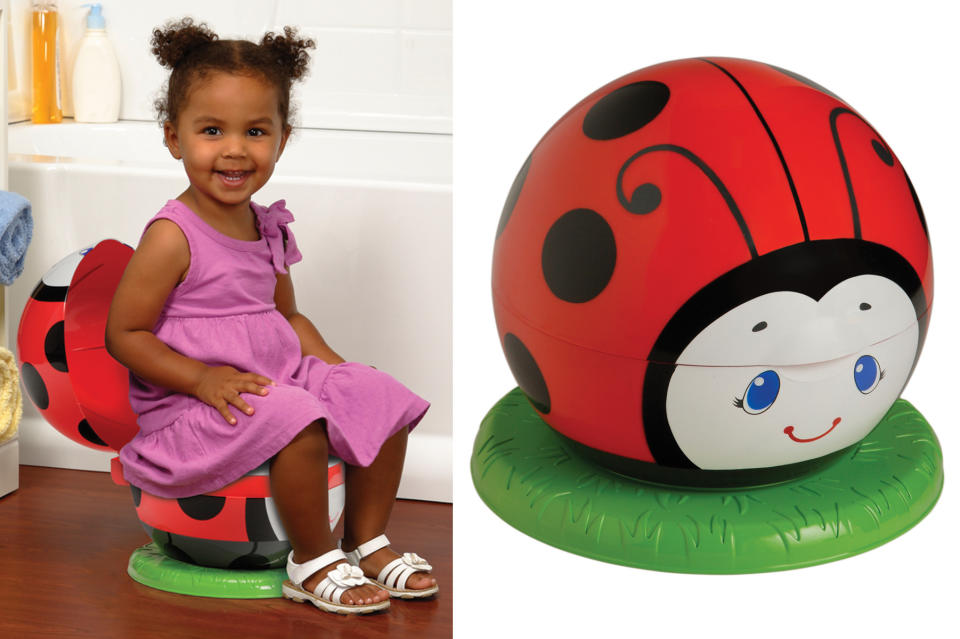 This product combo image released by Safety 1st shows the Little Lady Bug Potty Partner. For some parents, summertime is potty training time. And like so many aspects of life with kids, potty training means gear, lots of gear. The choices in potty seats and chairs proliferated and sprouted all manner of bells and whistles. (AP Photo/Safety 1st)