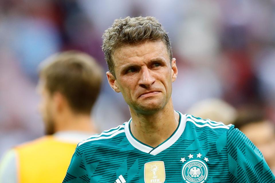 <p>Thomas Muller of Germany reacts after losing the 2018 FIFA World Cup Russia Group F match against Korea Republic at the Kazan Arena in Kazan, Russia on June 27, 2018. (Photo by Gokhan Balci/Anadolu Agency/Getty Images) </p>