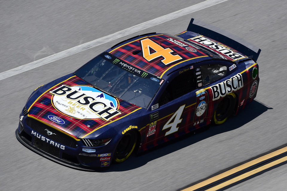 TALLADEGA, AL - APRIL 26:  Kevin Harvick, driver of the #4 Busch Beer Flannel Ford, practices for the Monster Energy NASCAR Cup Series GEICO 500 at Talladega Superspeedway on April 26, 2019 in Talladega, Alabama.  (Photo by Jared C. Tilton/Getty Images)