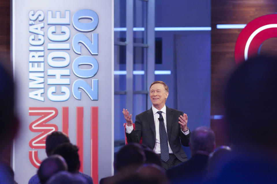 Former Colorado Gov. John Hickenlooper participates in a live CNN presidential town hall in Atlanta on Wednesday. (Raymond McCrea Jones/CNN)