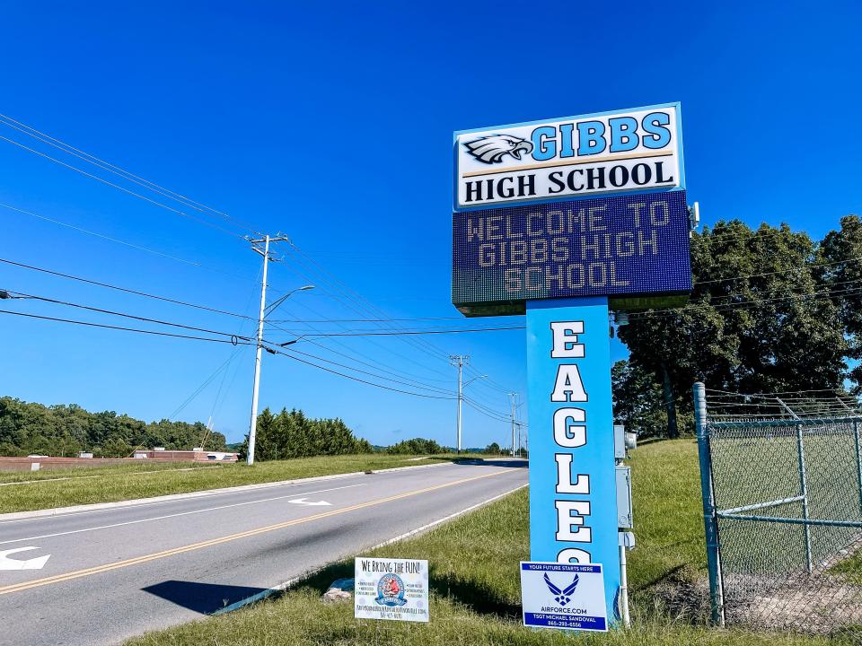 Knoxville Utilities Board installed 12 lights along a half-mile stretch of Tazewell Pike in late 2020 to improve road safety around Gibbs Elementary, Middle and High Schools. An application was made for a federal grant to fund the construction of a pedestrian bridge. The grant is still pending. Gibbs, Aug. 18, 2022.