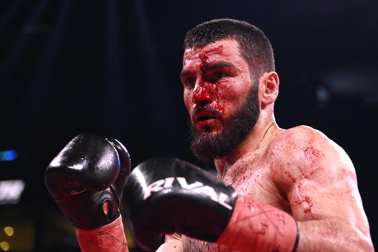  Artur Beterbiev went into beast mode after getting cut on his forehead during a fight against Marcus Browne on Dec. 17, 2021 at Montreal's Bell Centre. (Photo courtesy Top Rank)