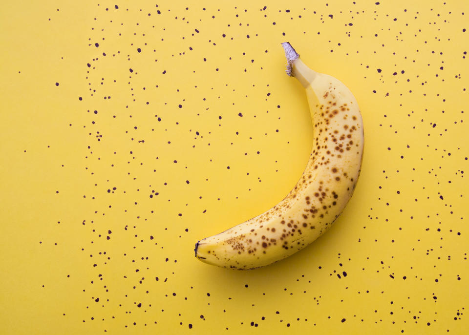 Ripe banana with brown spots