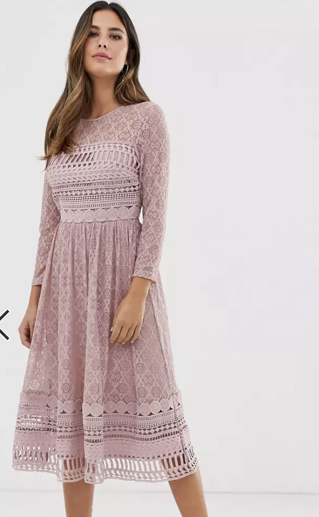 lace midi skater dress in mink, $150, from ASOS. 