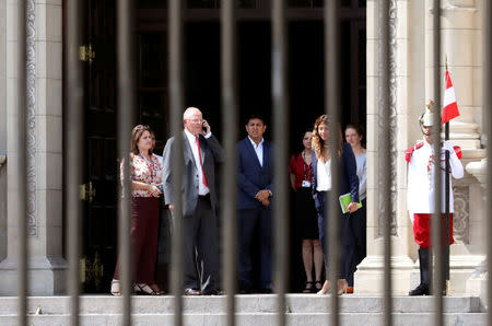 Peru's President Pedro Pablo Kuczynski leaves Government Palace after presenting his resignation to Congress in Lima, Peru March 21, 2018. REUTERS/Mariana Bazo