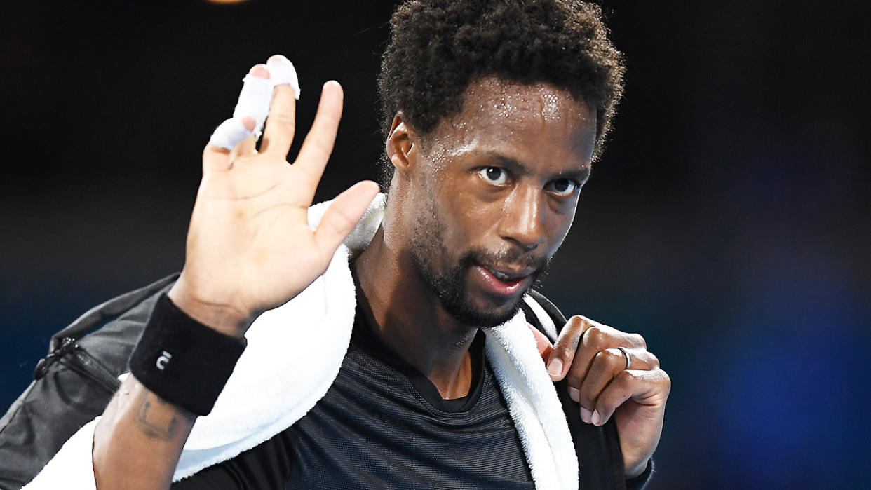 Gael Monfils, pictured here after retiring hurt at the Adelaide International 2.