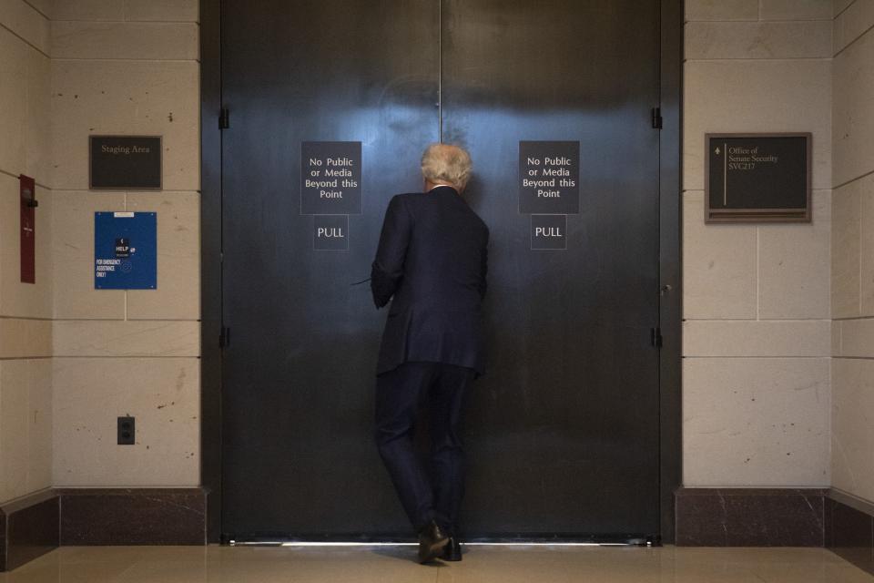 Sen. Bob Corker (R-TN) arrives at the Office of Senate Security, which houses a "sensitive compartmented information facility," or SCIF, where Senators are able to view the report about alleged sexual assaults by Supreme Court nominee Judge Brett Kavanaugh, on Capitol Hill on Oct. 4, 2018 in Washington.  Kavanaugh's confirmation process was halted for less than a week so that FBI investigators could look into allegations by Dr. Christine Blasey Ford, a California professor who has accused Kavanaugh of sexually assaulting her during a party in 1982 when they were high school students in suburban Maryland.