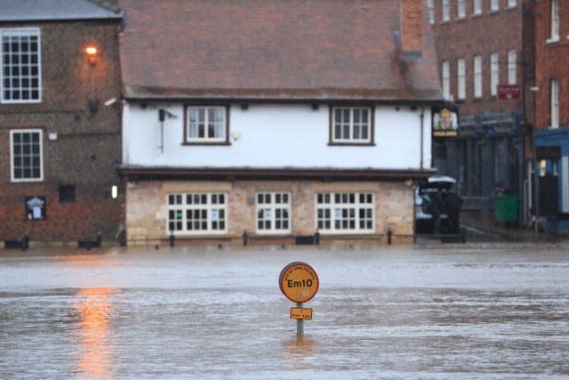 Floodwaters in York, in anticipation of Storm Christoph