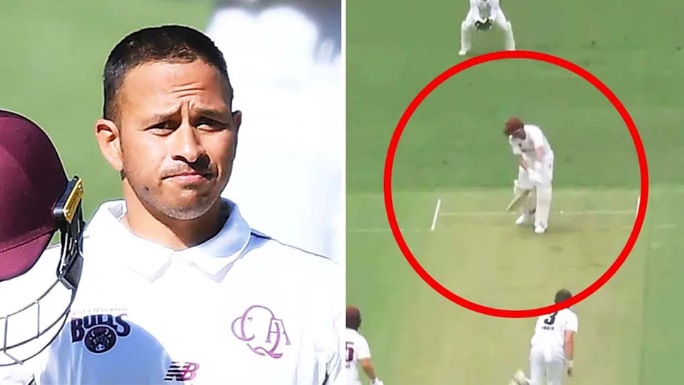 Pictured here, Usman Khawaja in action for Queensland in the Sheffield Shield in 2021.
