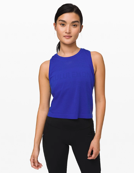 Breeze By Muscle Crop Tank in jet stream