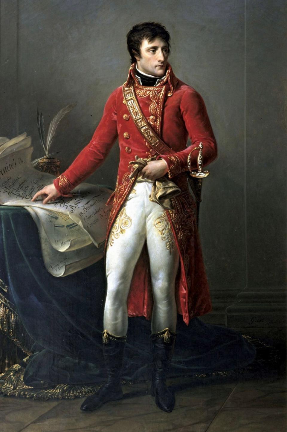 Antoine-Jean Gros was commissioned to depict Napoleon as the First Consul of the French Republic.Painted two years after the Battle of Marengo, the portrait presents not a military leader, but a legislator in charge of all the French continental and overseas territories.