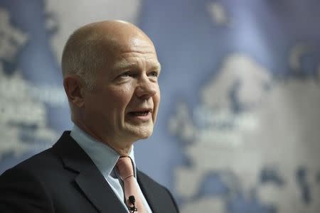 Britain's former Secretary of State for Foreign Affairs William Hague makes a speech supporting remaining in the EU, at Chatham House in London, Britain, June 8, 2016. REUTERS/Dan Kitwood/Pool