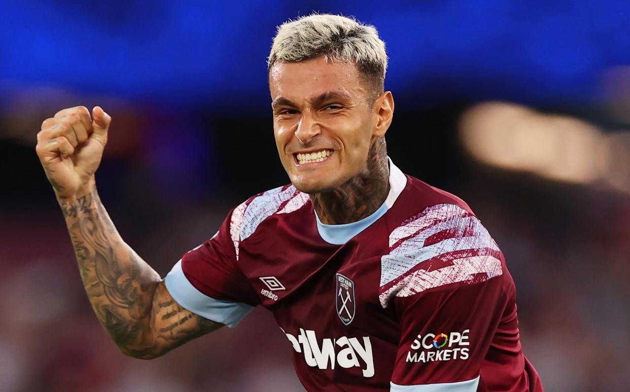 Gianluca Scamacca celebrates after scoring West Ham's opener - GETTY IMAGES