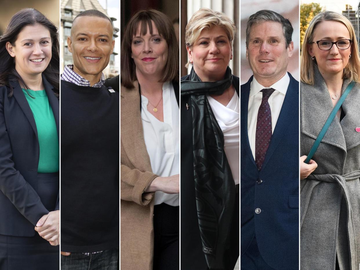 From left, Lisa Nandy, Clive Lewis, Jess Phillips, Emily Thornberry, Keir Starmer, Rebecca Long Bailey: PA/Reuters