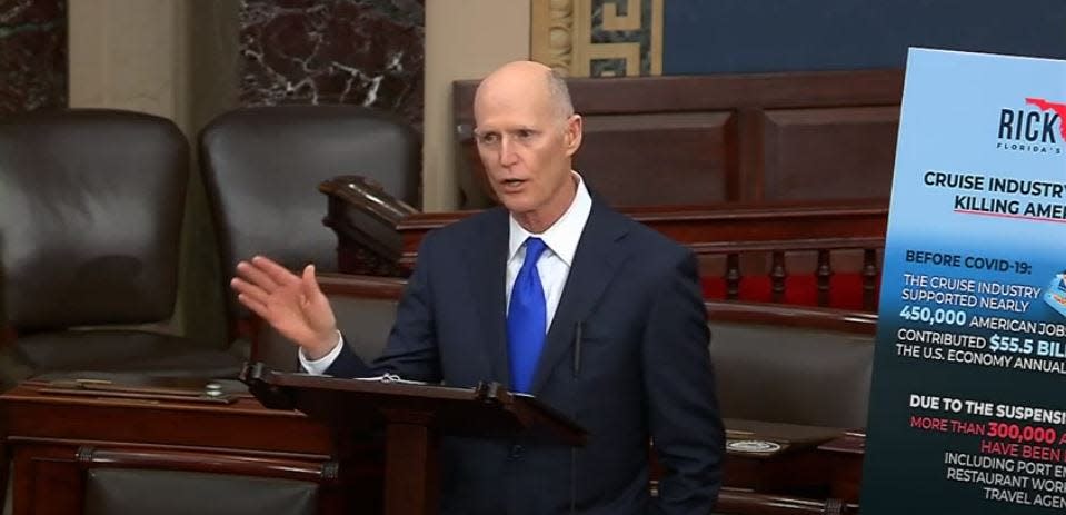 Florida U.S. Gov. Rick Scott speaks on the Senate floor on the CRUISE Act, which he co-sponsored. April 21, 2021.