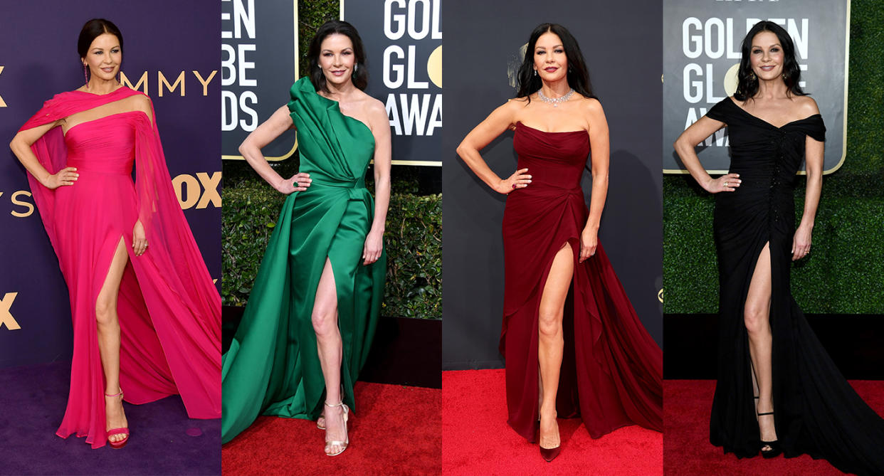 Catherine Zeta Jones, 51, has perfected both her red carpet signature style and stance. (Getty Images)