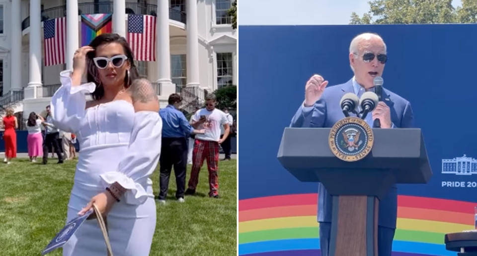 Trans model Rose Montoya with Joe Biden at Pride party. 