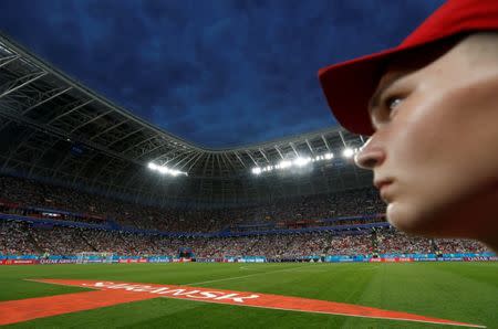 FILE PHOTO: A volunteer stands before the match between Iran and Portugal on Mordovia Arena, in Saransk, Russia, June 25, 2018. REUTERS/Murad Sezer/File Photo