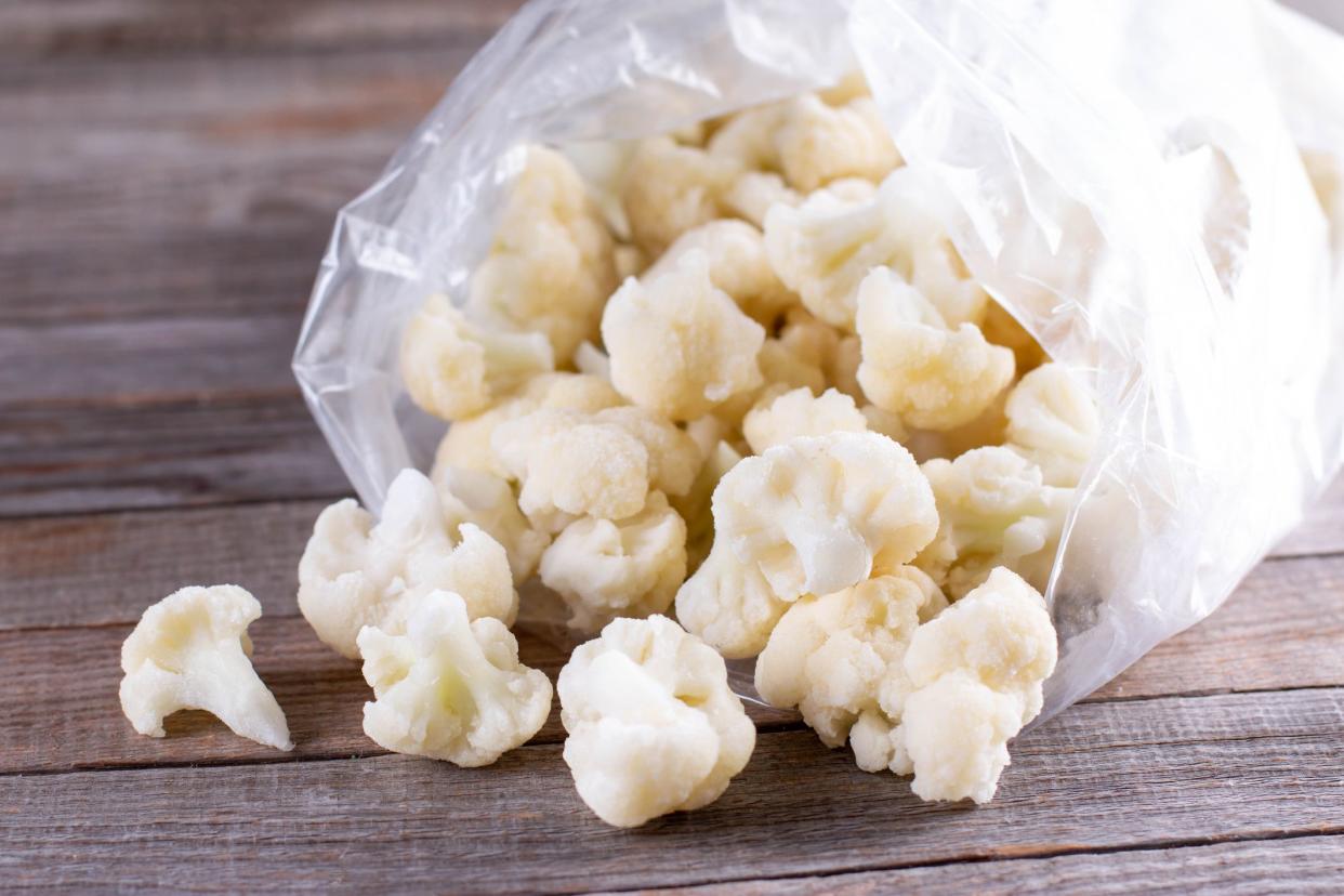 Frozen white cauliflower and healthy food vegetable background, cabbage.