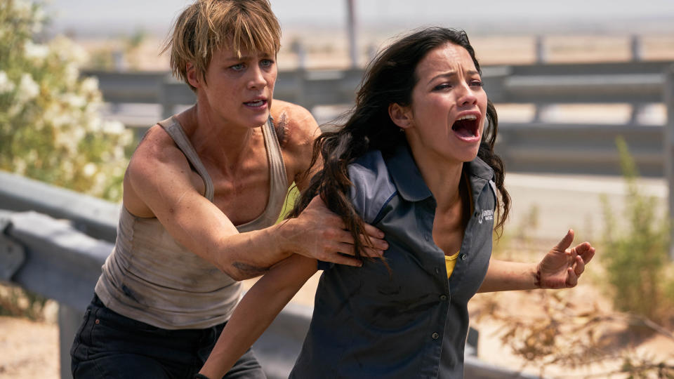 Natalia Reyes, right, and Mackenzie Davis star in Skydance Productions and Paramount Pictures' "TERMINATOR: DARK FATE."