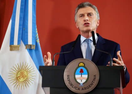 FILE PHOTO: Argentina's President Mauricio Macri speaks during a ceremony at the Casa Rosada Presidential Palace in Buenos Aires, Argentina September 27, 2018. REUTERS/Marcos Brindicci/File Photo