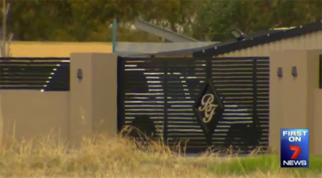 Locals believe the 'BF' on the front gate stands for 'Bikie Fortress'. Source: 7 News