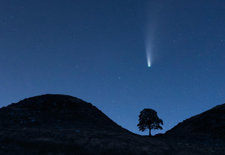 Comet Neowise Over Sycamore Gap (Hadrian's Wall). Northumberland. UK