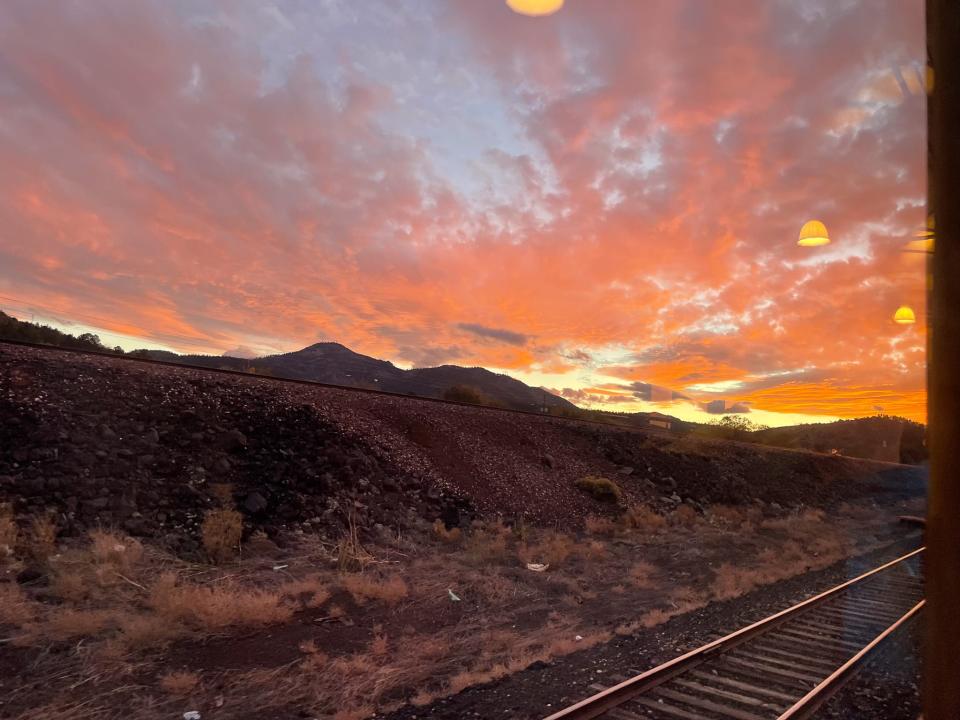 The sunset from inside the train.